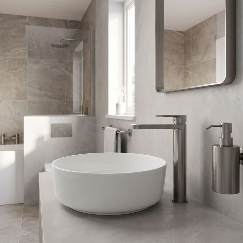 Nuie Cyprus Brushed Pewter High Rise Mono Basin Mixer