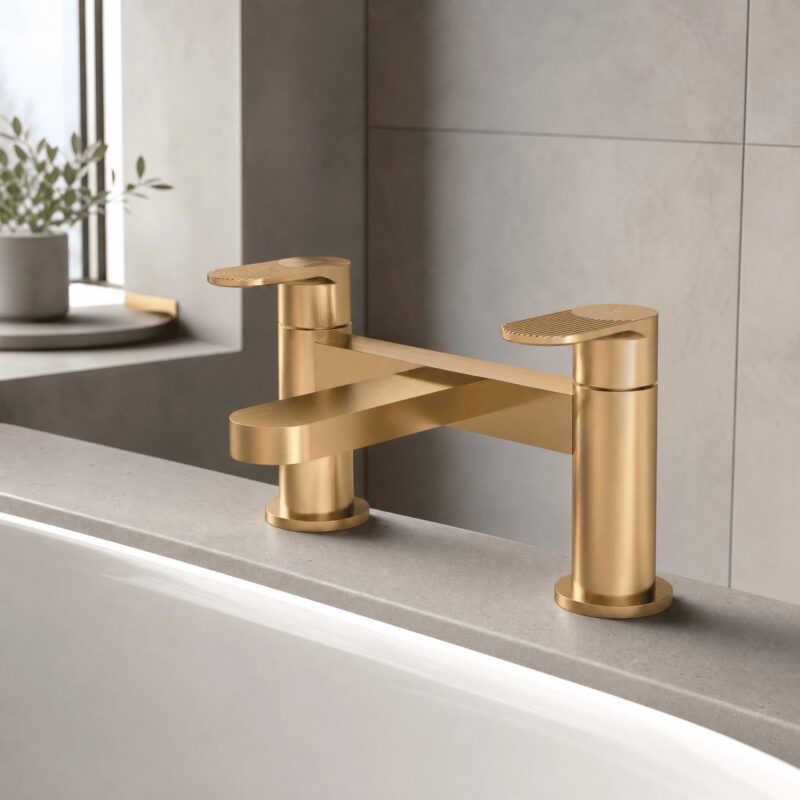 Nuie Cyprus Brushed Brass Deck Mounted Bath Filler