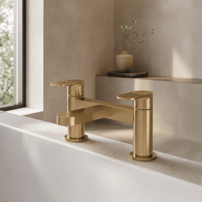 Nuie Cyprus Brushed Brass Deck Mounted Bath Filler
