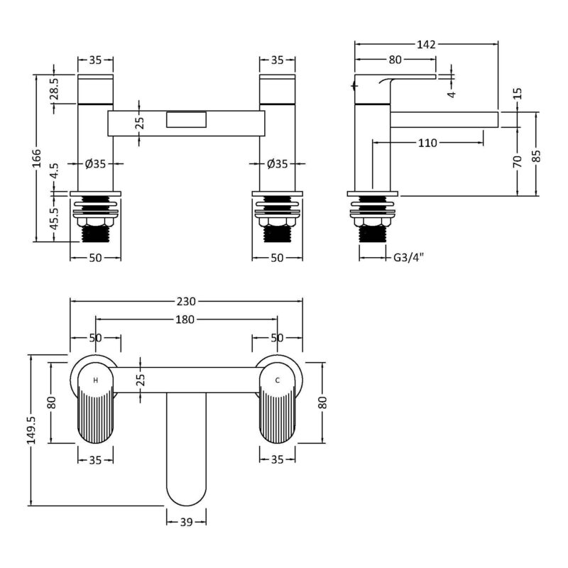 Nuie Cyprus Brushed Brass Deck Mounted Bath Filler