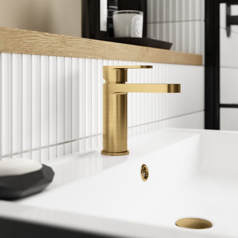 Nuie Binsey Brushed Brass Mono Basin Mixer with Push Button Waste