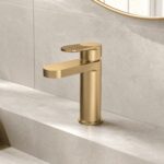 Nuie Cyprus Brushed Brass Mono Basin Mixer with Push Button Waste
