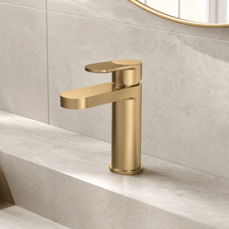 Nuie Cyprus Brushed Brass Mono Basin Mixer with Push Button Waste