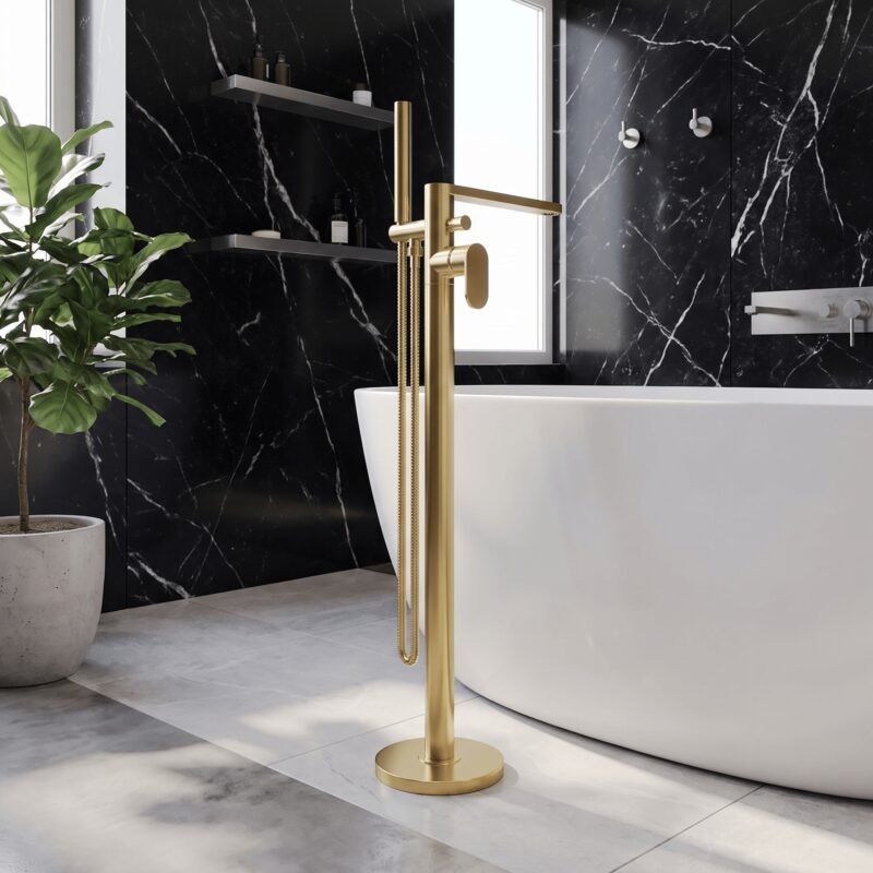Nuie Binsey Brushed Brass Freestanding Bath Shower Mixer