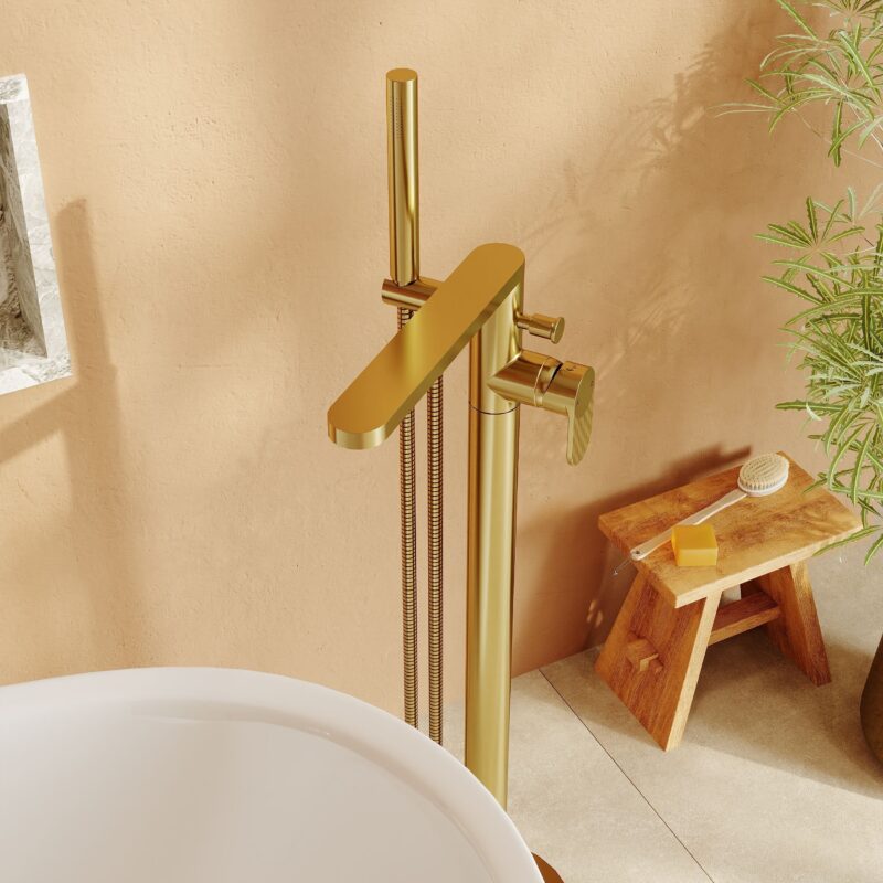Nuie Cyprus Brushed Brass Freestanding Bath Shower Mixer