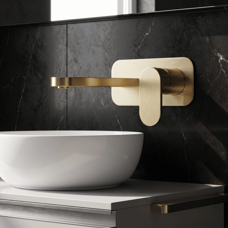Nuie Binsey Brushed Brass 2 Hole Wall Basin Mixer