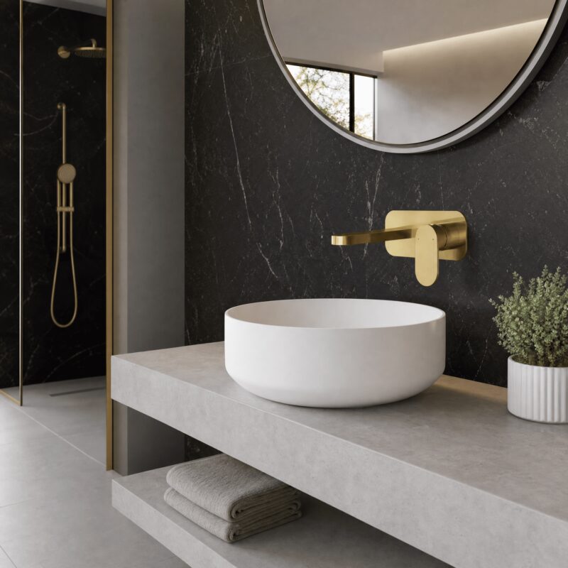 Nuie Binsey Brushed Brass 2 Hole Wall Basin Mixer