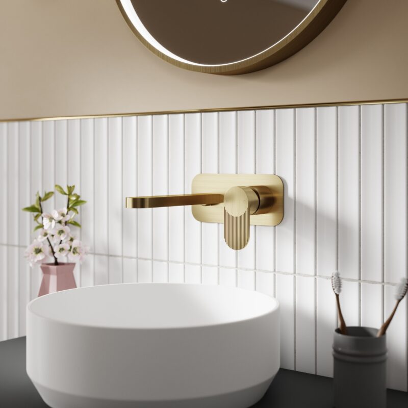 Nuie Cyprus Brushed Brass 2 Hole Wall Basin Mixer