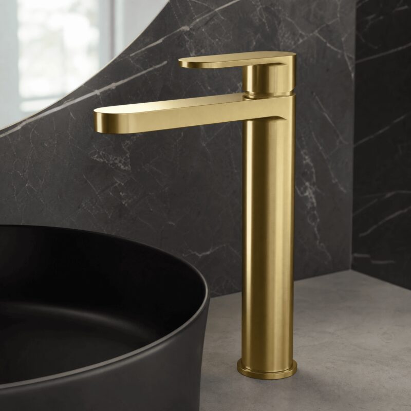 Nuie Binsey Brushed Brass High Rise Mono Basin Mixer