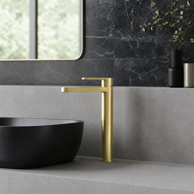 Nuie Binsey Brushed Brass High Rise Mono Basin Mixer