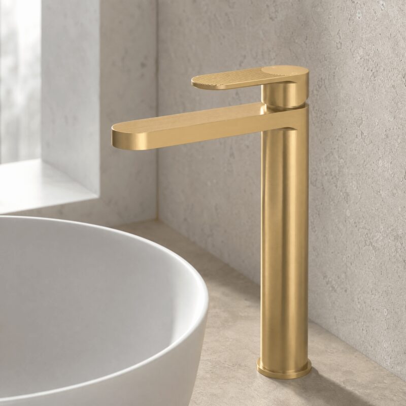 Nuie Cyprus Brushed Brass High Rise Mono Basin Mixer