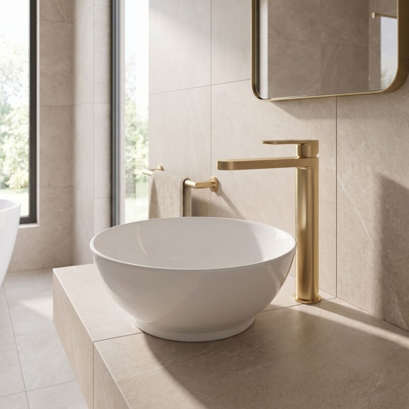 Nuie Cyprus Brushed Brass High Rise Mono Basin Mixer