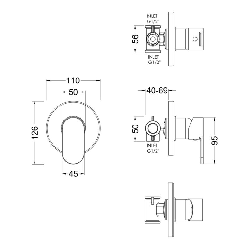 Nuie Binsey Chrome Manual Shower Valve