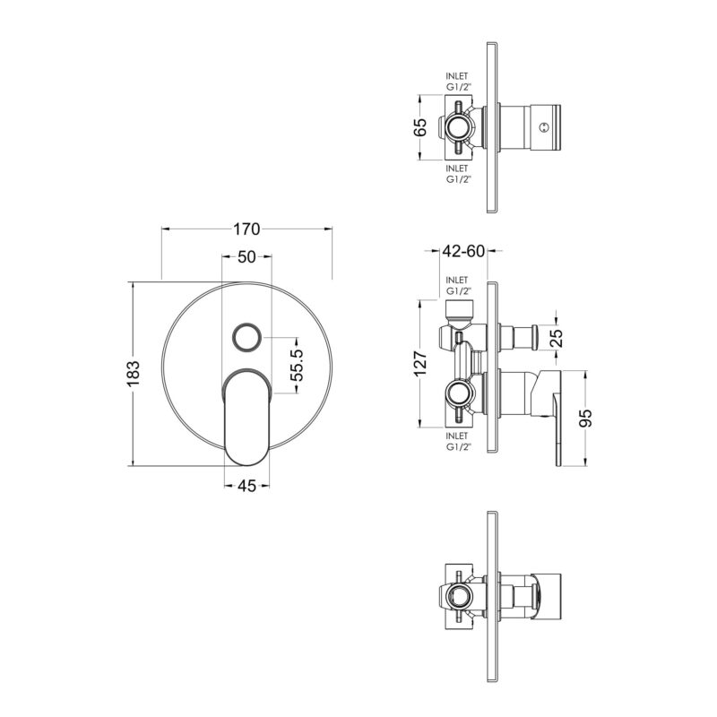 Nuie Binsey Chrome Single Lever Manual Shower Valve with Diverter