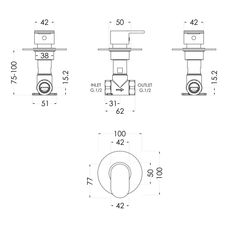 Nuie Binsey Chrome Concealed Stop Tap