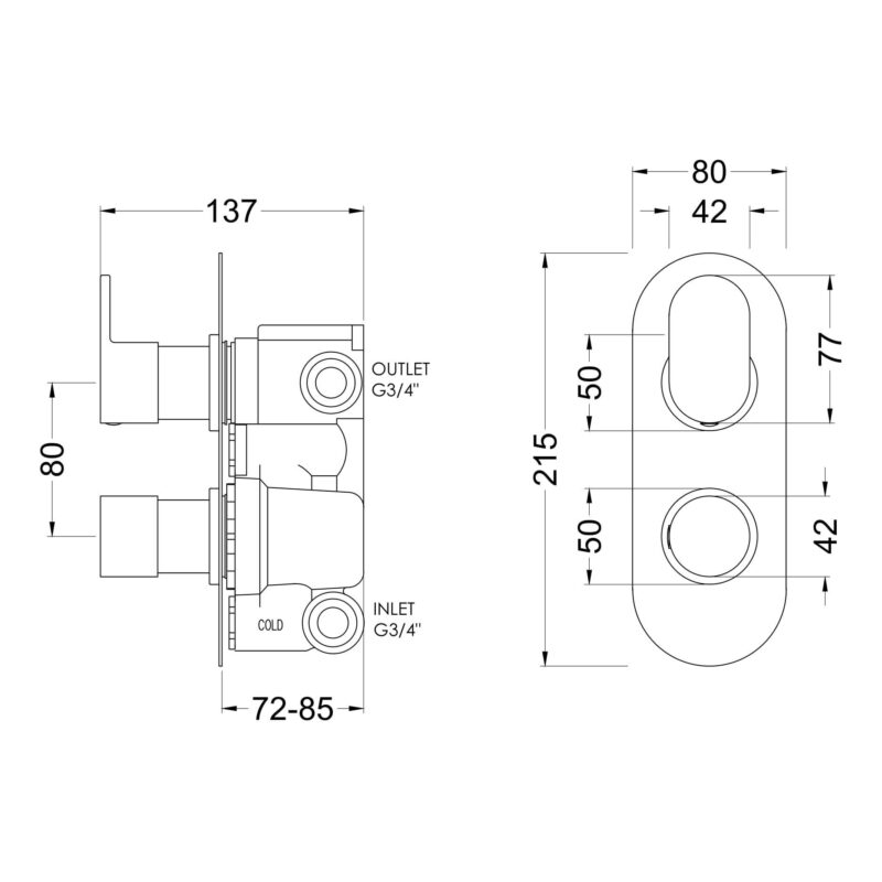 Nuie Binsey Chrome Twin Thermostatic Shower Valve with Diverter