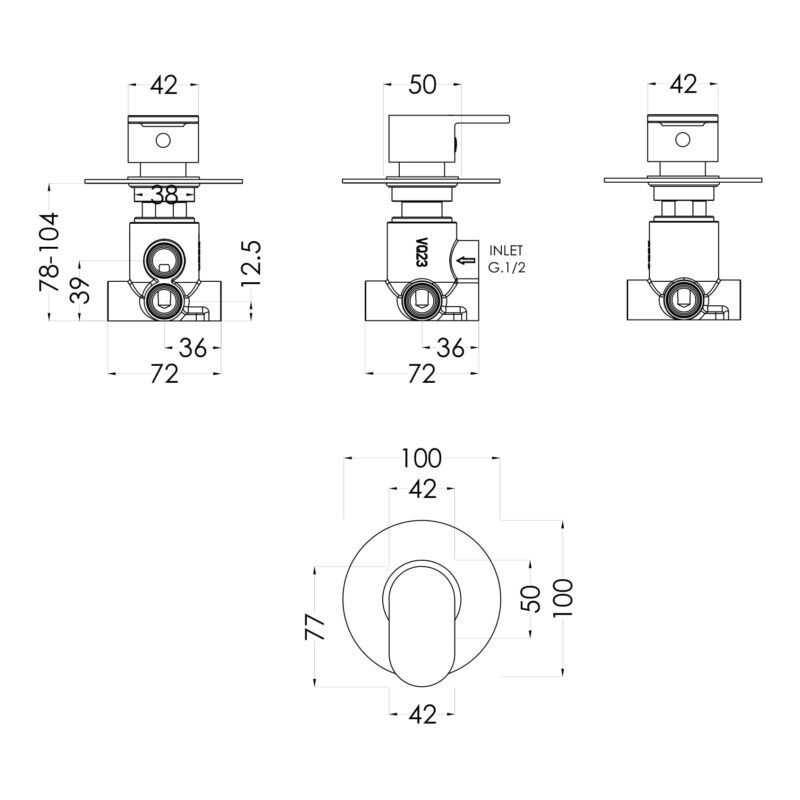 Nuie Binsey Chrome Concealed 2-3-4 Way Diverter