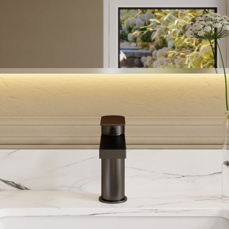 Nuie Canada Matt Black Mono Basin Mixer with Push Button Waste