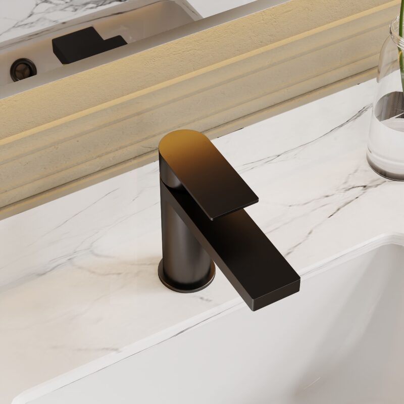 Nuie Canada Matt Black Mono Basin Mixer with Push Button Waste