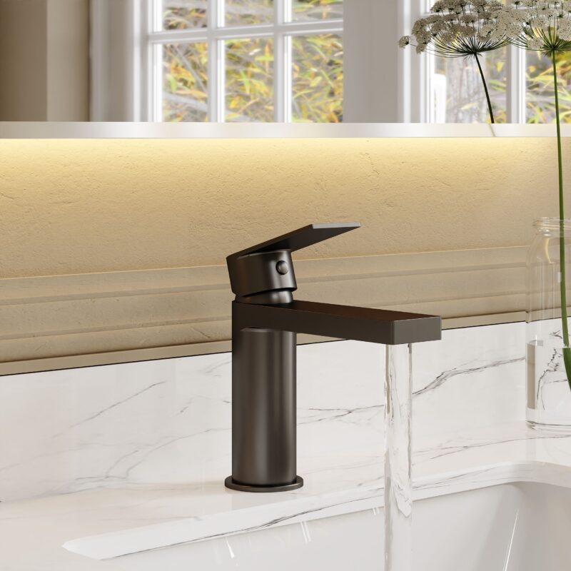Nuie Canada Matt Black Mono Basin Mixer with Push Button Waste