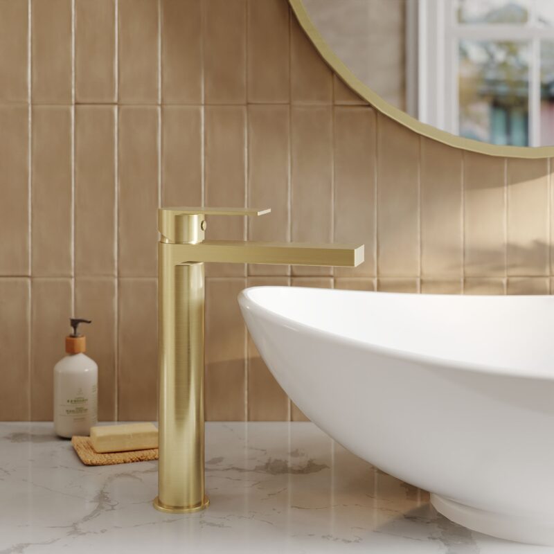 Nuie Canada Brushed Brass High Rise Mono Basin Mixer