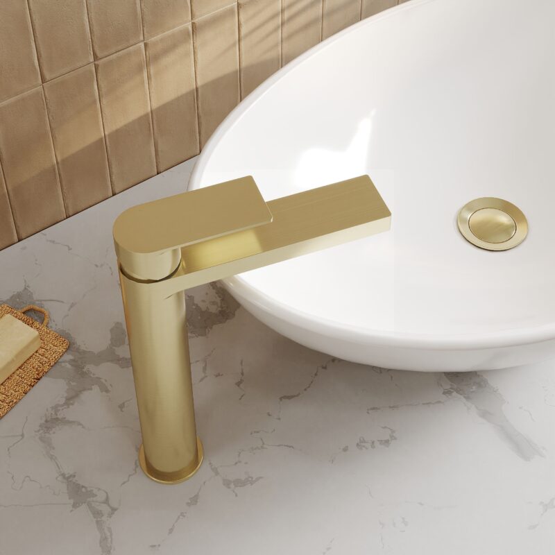 Nuie Canada Brushed Brass High Rise Mono Basin Mixer