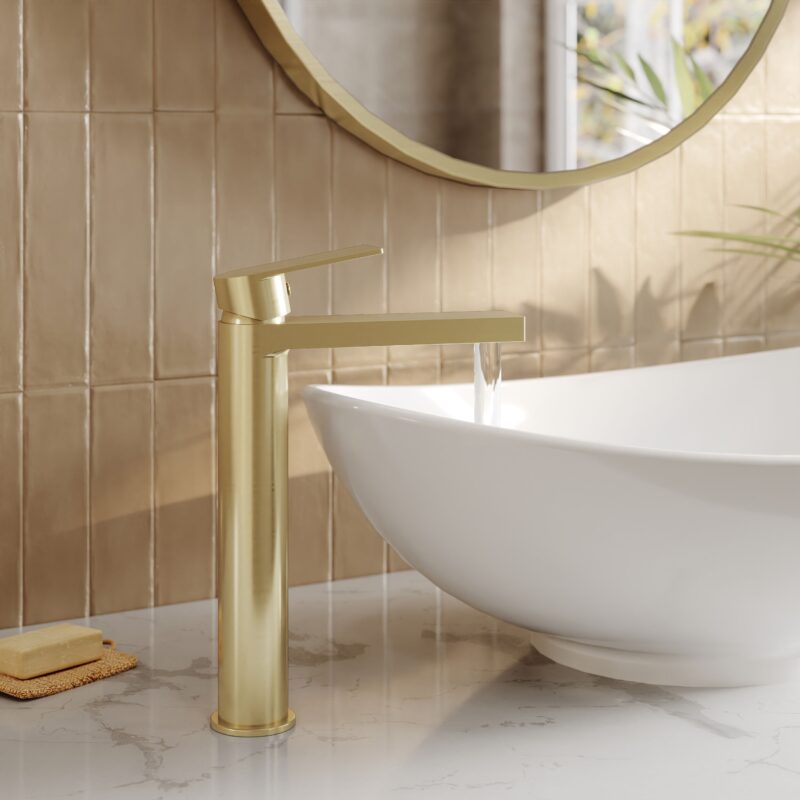 Nuie Canada Brushed Brass High Rise Mono Basin Mixer