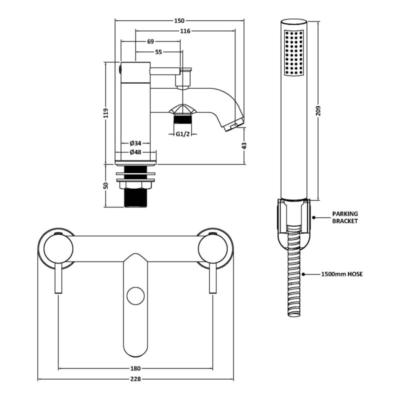 Nuie Cartegena Chrome Bath Shower Mixer