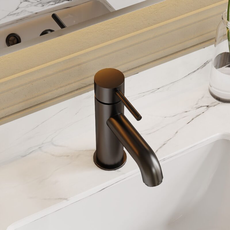 Nuie Cartegena Matt Black Mono Basin Mixer with Push Button Waste