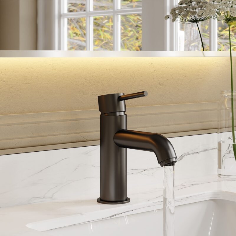 Nuie Cartegena Matt Black Mono Basin Mixer with Push Button Waste
