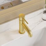Nuie Cartegena Brushed Brass Mono Basin Mixer with Push Button Waste
