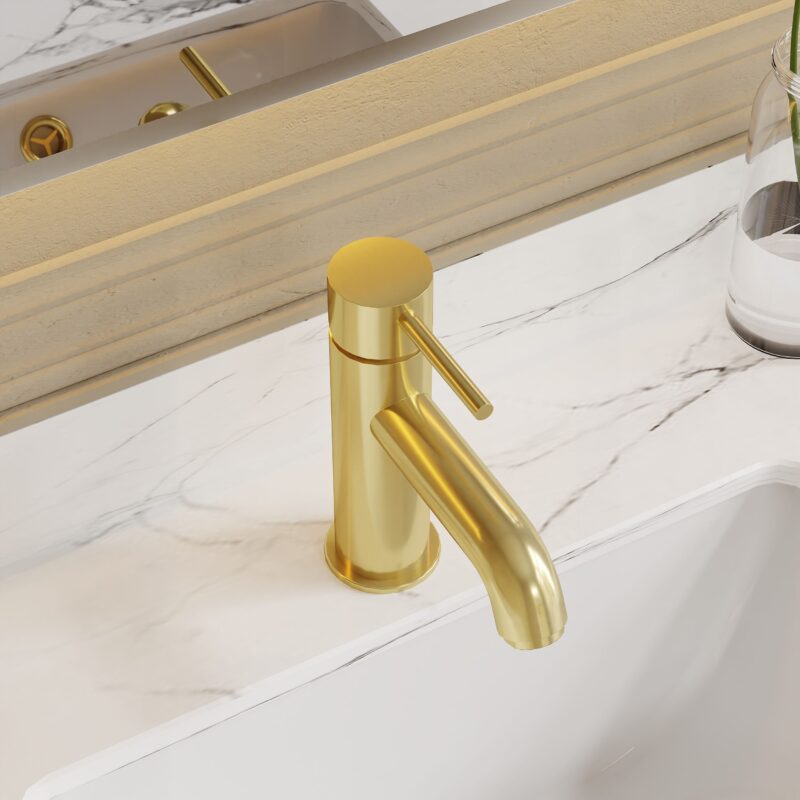 Nuie Cartegena Brushed Brass Mono Basin Mixer with Push Button Waste