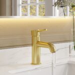Nuie Cartegena Brushed Brass Mono Basin Mixer with Push Button Waste