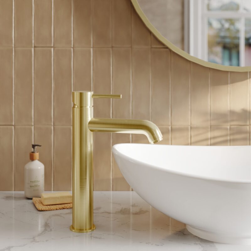 Nuie Cartegena Brushed Brass High Rise Mono Basin Mixer