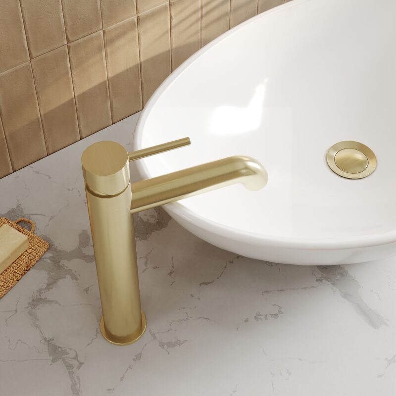 Nuie Cartegena Brushed Brass High Rise Mono Basin Mixer