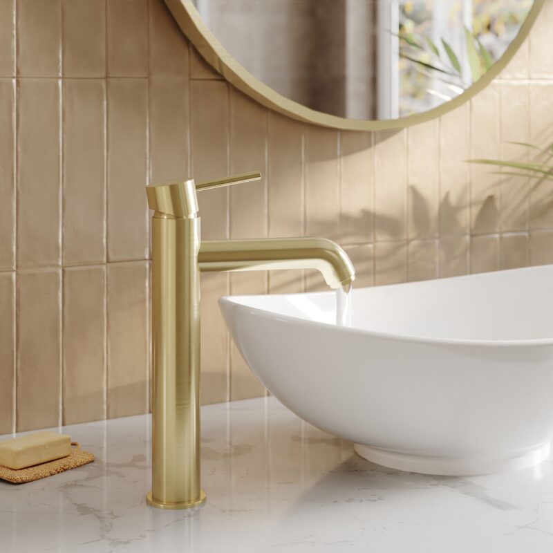 Nuie Cartegena Brushed Brass High Rise Mono Basin Mixer