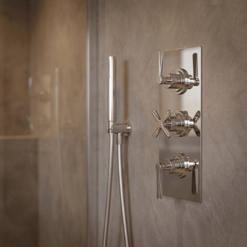 Nuie Aztec Chrome Concealed Triple Thermostatic Shower Valve with Diverter