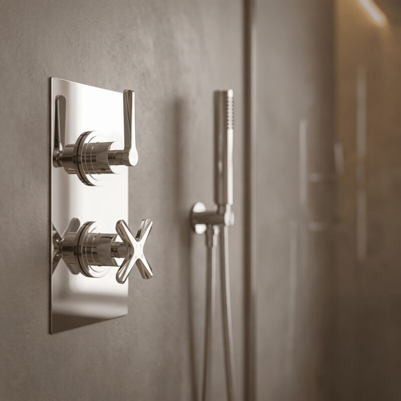 Nuie Aztec Chrome Concealed Twin Thermostatic Shower Valve with Diverter