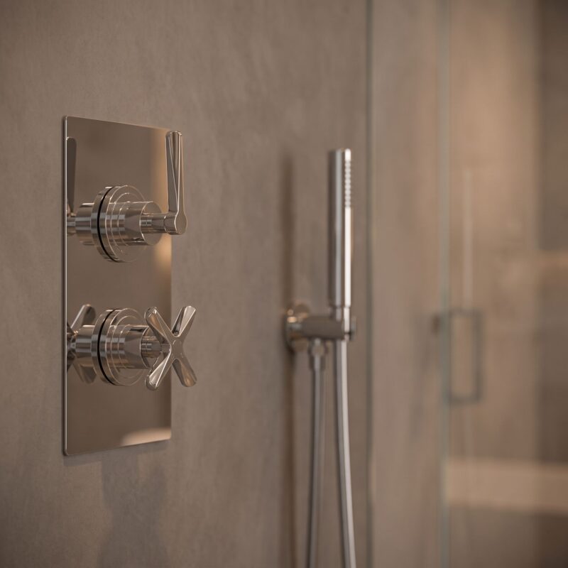 Nuie Aztec Chrome Concealed Twin Thermostatic Shower Valve with Diverter