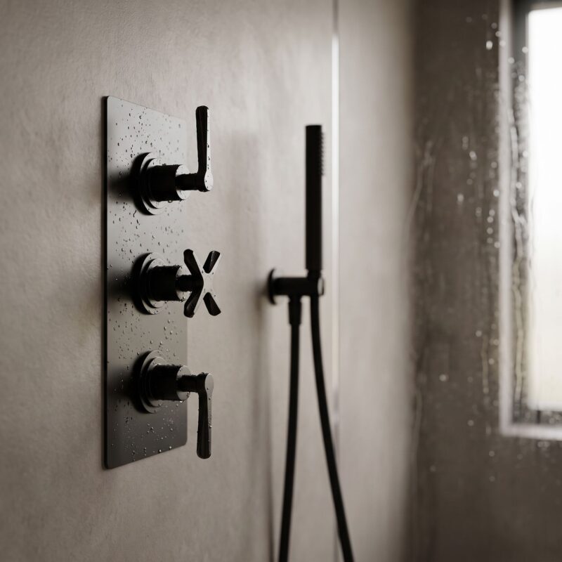 Nuie Aztec Matt Black Concealed Triple Thermostatic Shower Valve with Diverter
