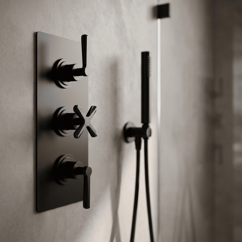 Nuie Aztec Matt Black Concealed Triple Thermostatic Shower Valve with Diverter