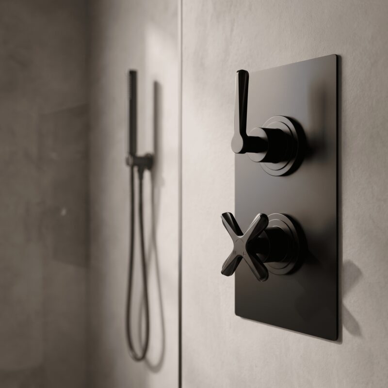 Nuie Aztec Matt Black Concealed Twin Thermostatic Shower Valve