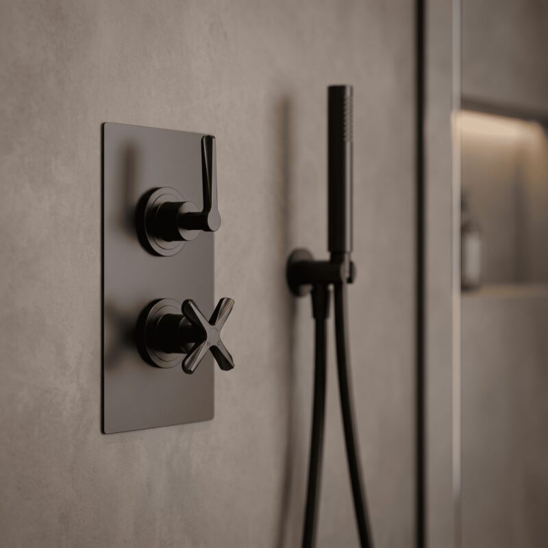 Nuie Aztec Matt Black Concealed Twin Thermostatic Shower Valve