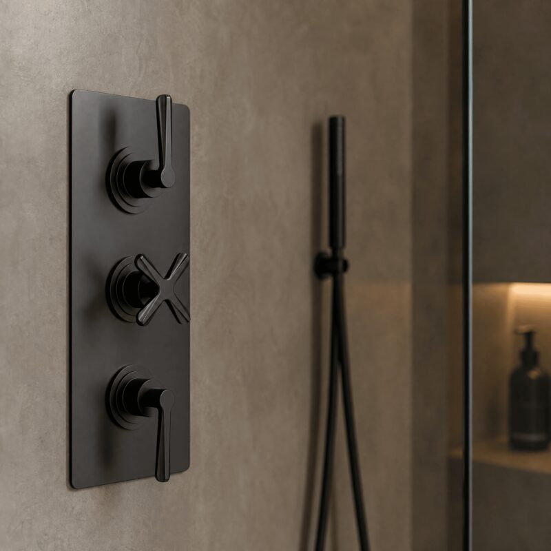 Nuie Aztec Matt Black Concealed Triple Thermostatic Shower Valve