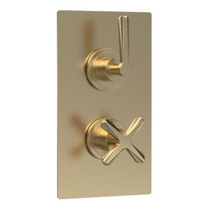 Nuie Aztec Brushed Brass Concealed Twin Thermostatic Valve with Diverter