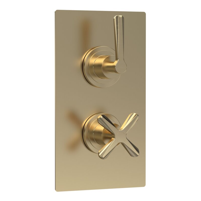 Nuie Aztec Brushed Brass Concealed Twin Thermostatic Valve with Diverter Nuie Aztec Brushed Brass Concealed Twin Thermostatic Valve with Diverter