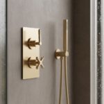 Nuie Aztec Brushed Brass Concealed Twin Thermostatic Valve with Diverter