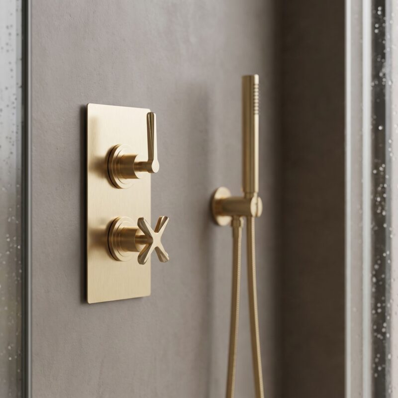 Nuie Aztec Brushed Brass Concealed Twin Thermostatic Valve with Diverter