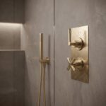 Nuie Aztec Brushed Brass Concealed Twin Thermostatic Valve with Diverter