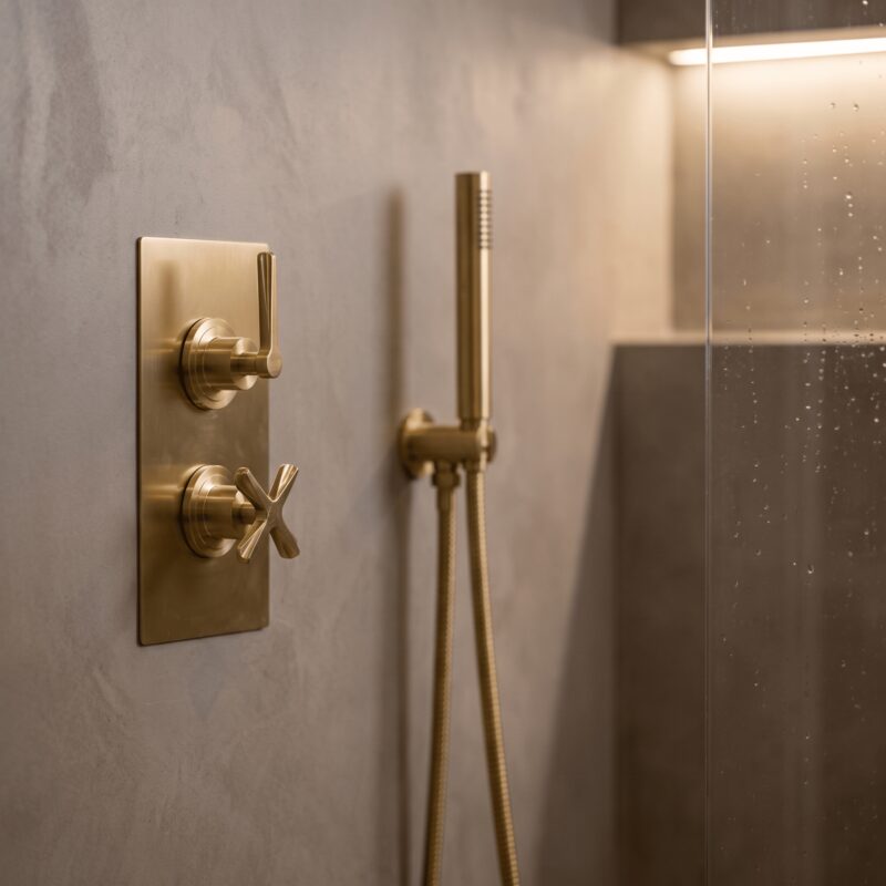 Nuie Aztec Brushed Brass Concealed Twin Thermostatic Valve with Diverter